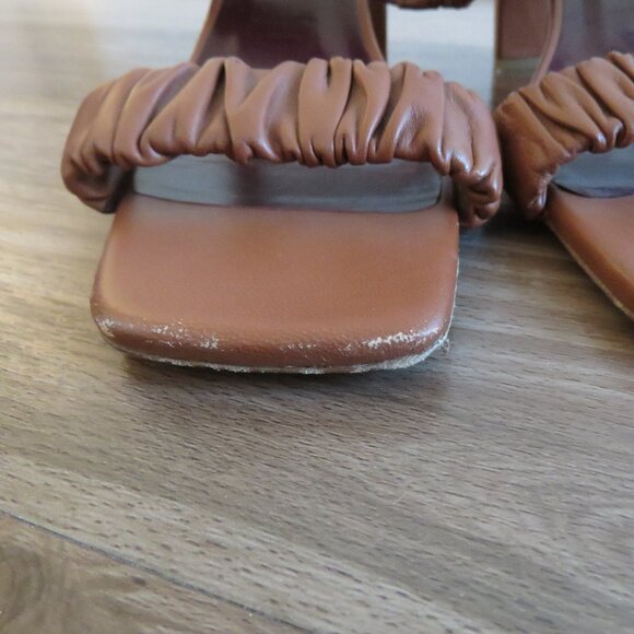 STAUD Frankie Ruched Block Heel Mule Slip On Shoes in Tan Leather - Size US 8 - Picture 11 of 16